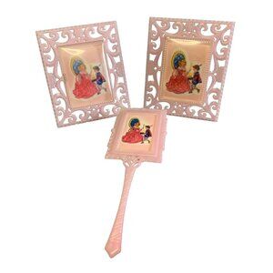 Childs Pink Dresser Vanity Set Brush 2 Picture Frames by The Standard Vintage 19